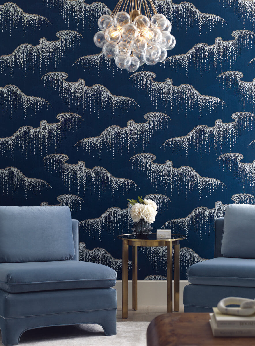 Candice Olson Modern Nature Moonlight Pearls Wallpaper - Navy