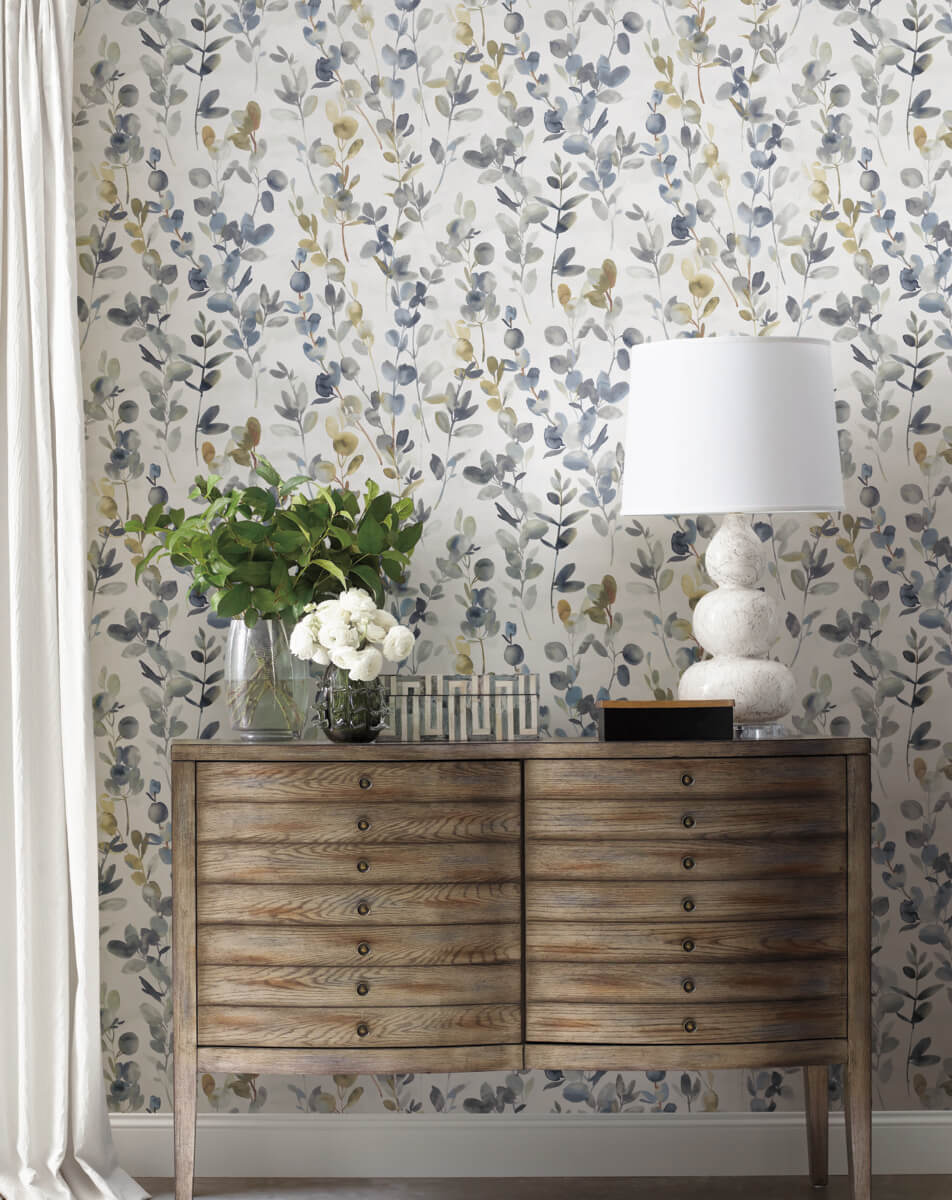 Candice Olson Modern Nature Joyful Eucalyptus Wallpaper - Navy
