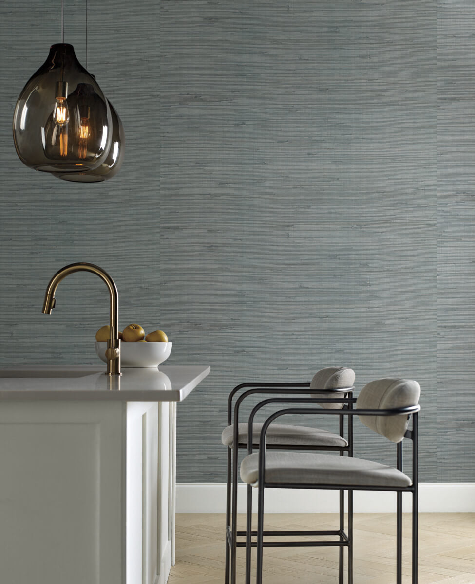 Candice Olson Modern Nature Metallic Jute Wallpaper - Aqua & Silver