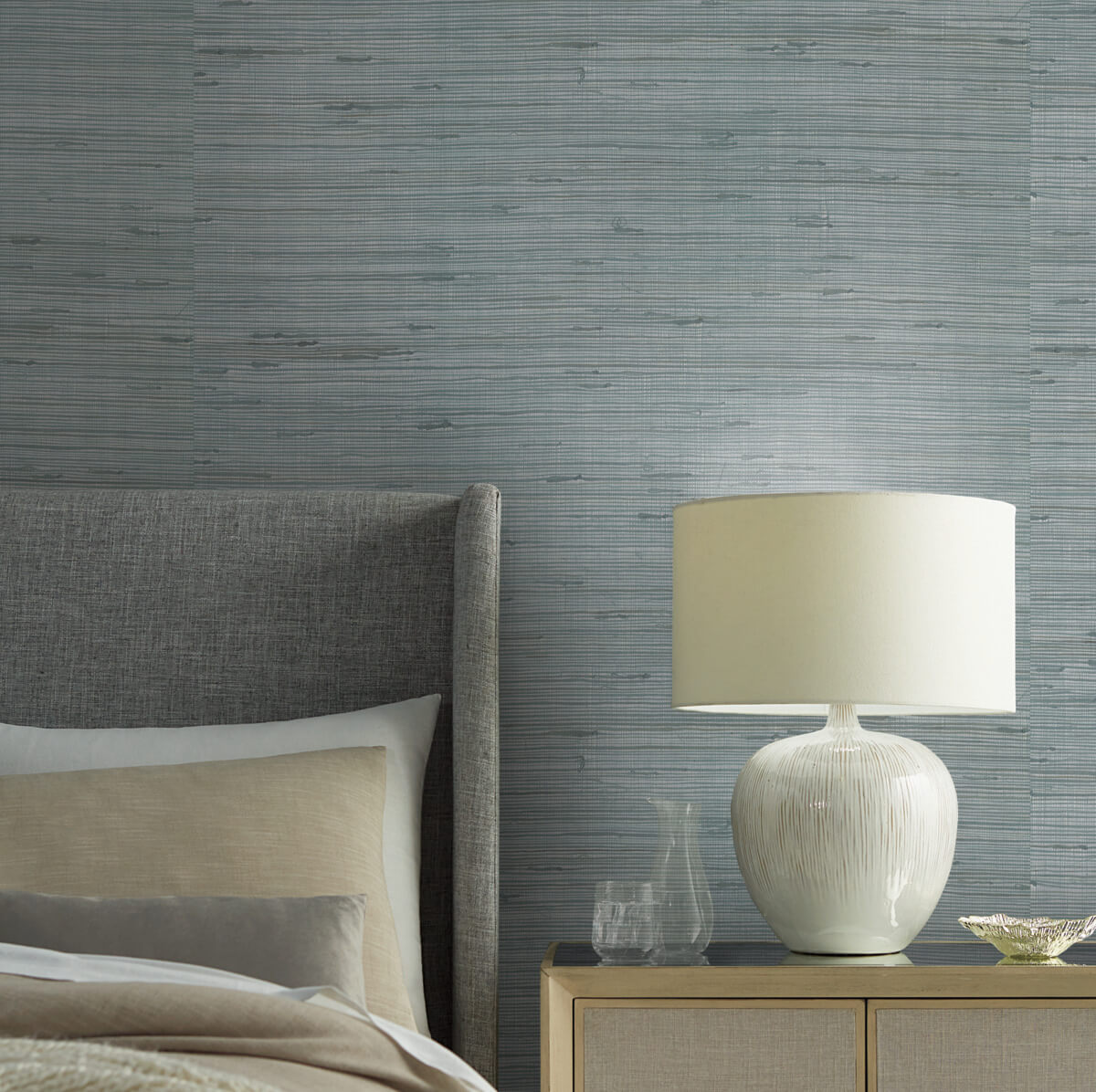 Candice Olson Modern Nature Metallic Jute Wallpaper - Aqua & Silver