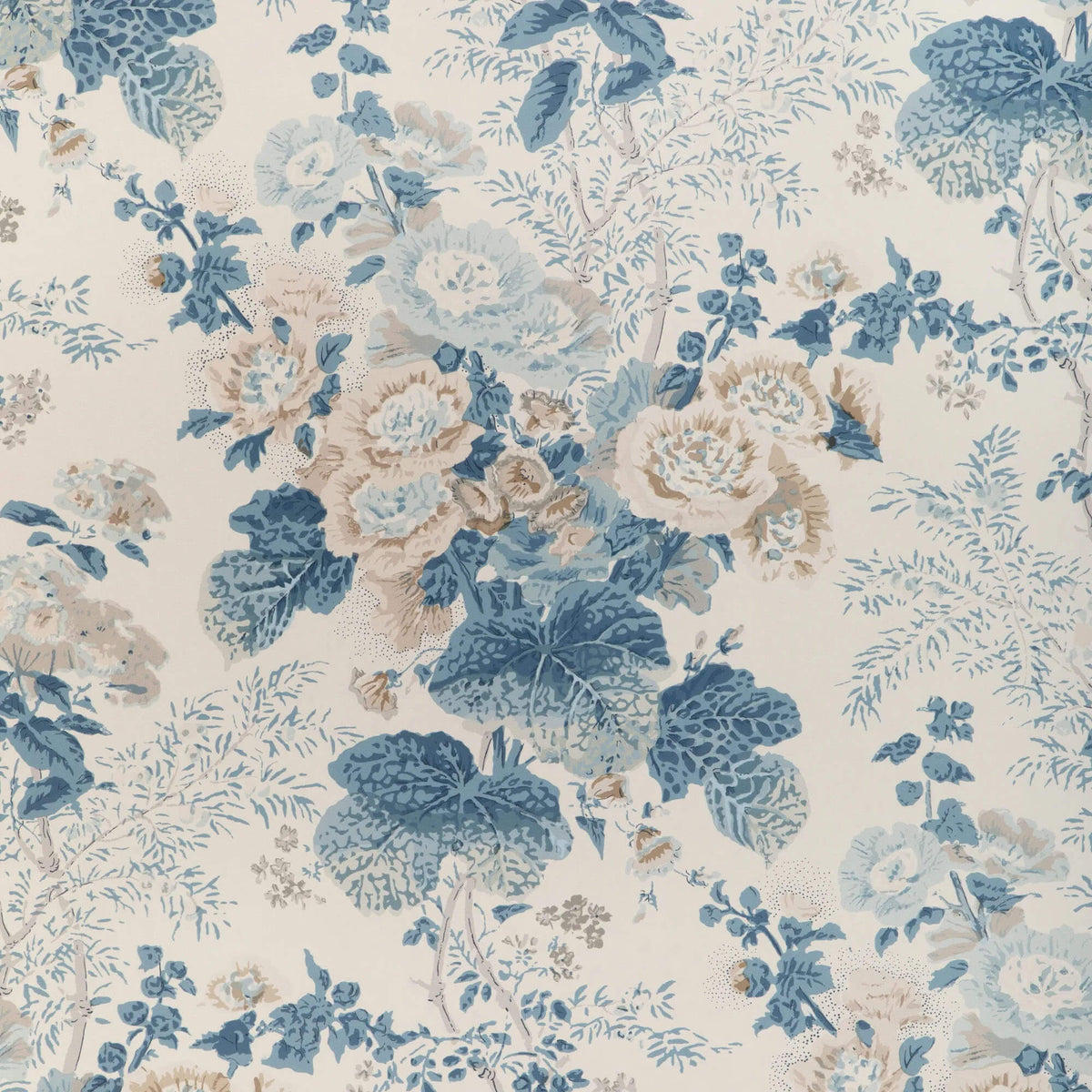 Floral pattern with blue and beige flowers on a light background