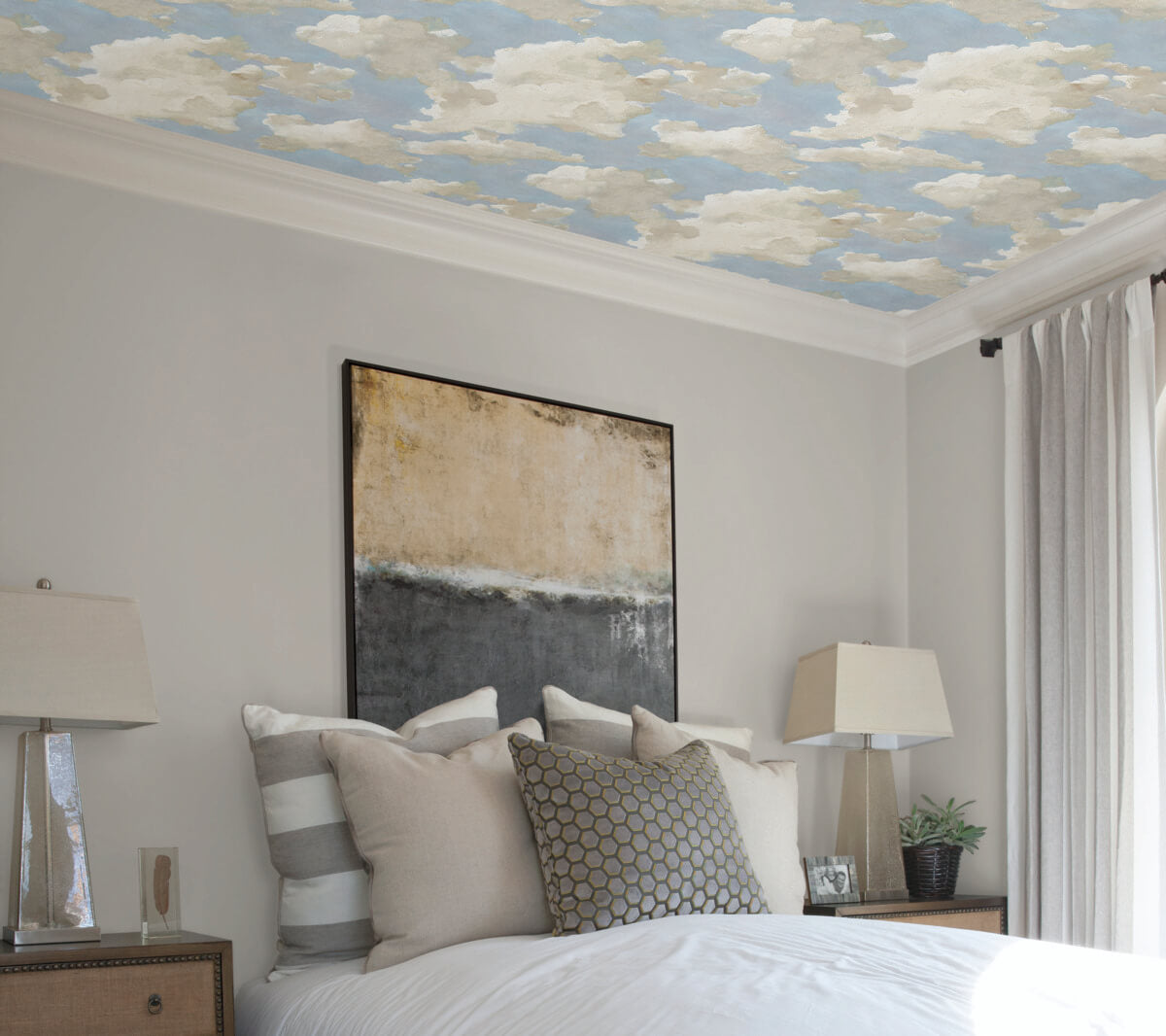 York Clouds on Canvas Peel & Stick Wallpaper - Blue