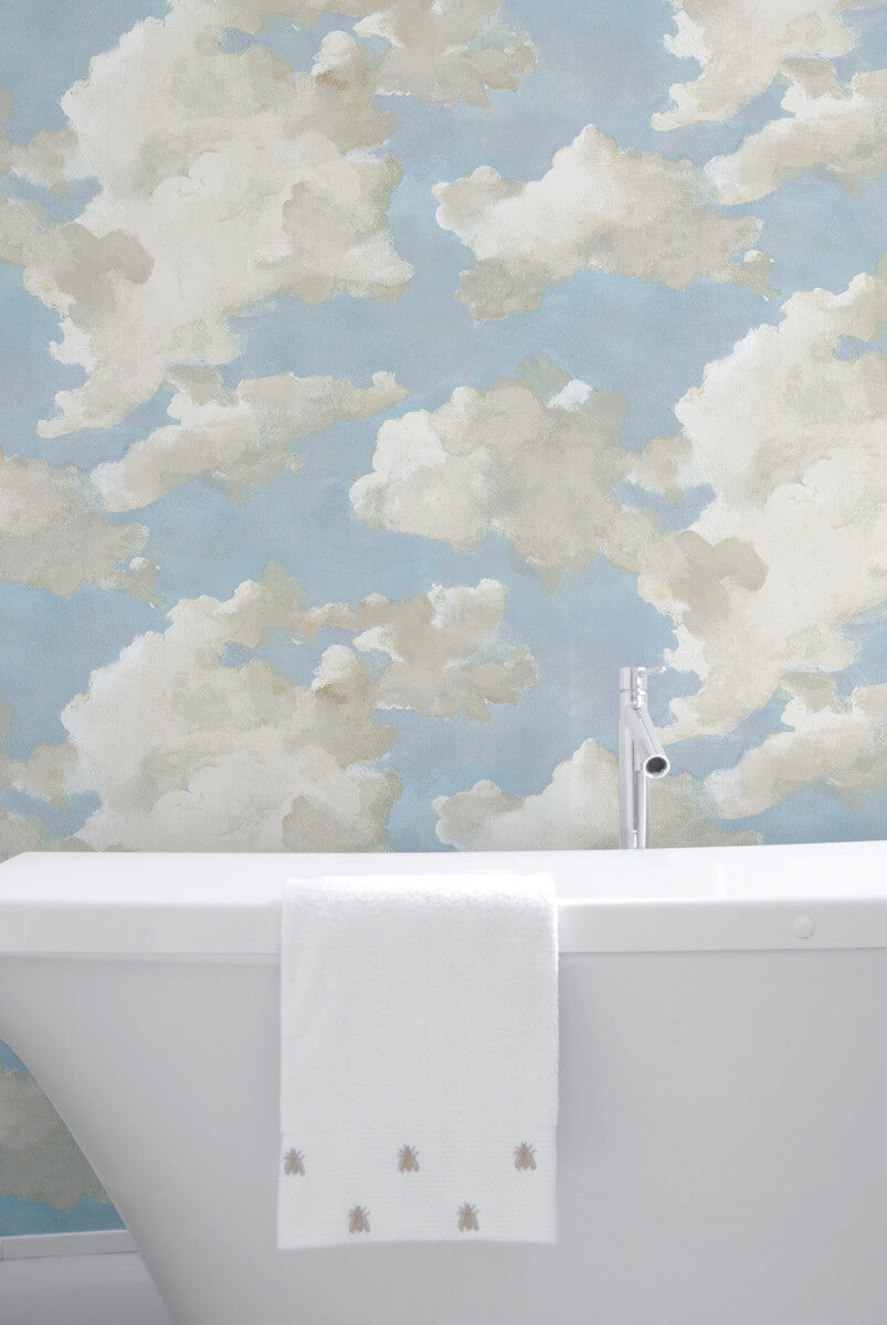 York Clouds on Canvas Peel & Stick Wallpaper - Blue