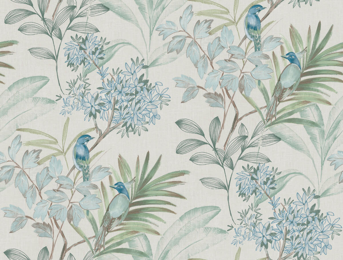 York Watercolor Botanicals Handpainted Songbird Peel & Stick Wallpaper Sample - Turquoise