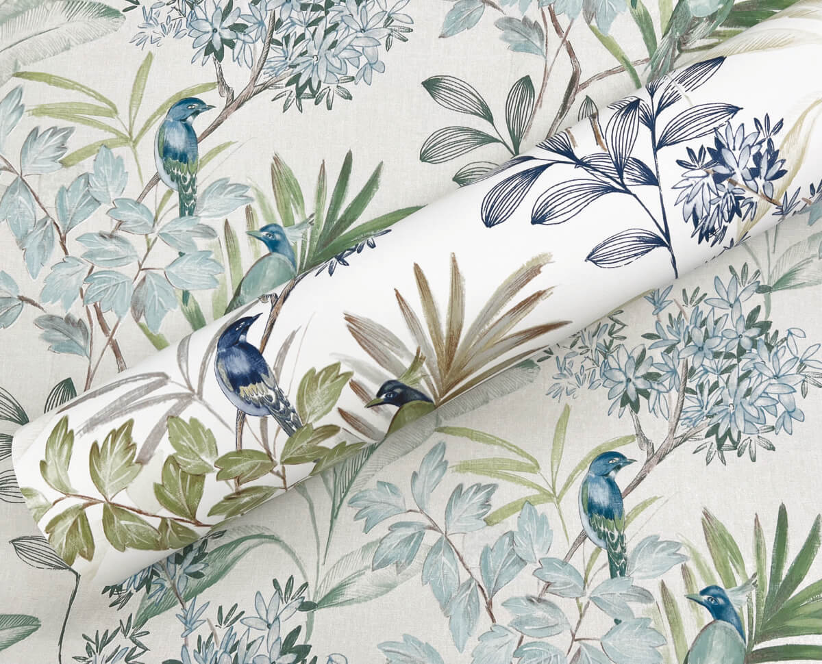 York Watercolor Botanicals Handpainted Songbird Peel & Stick Wallpaper Sample - Turquoise