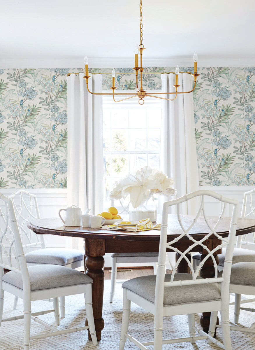 York Watercolor Botanicals Handpainted Songbird Peel & Stick Wallpaper Sample - Turquoise