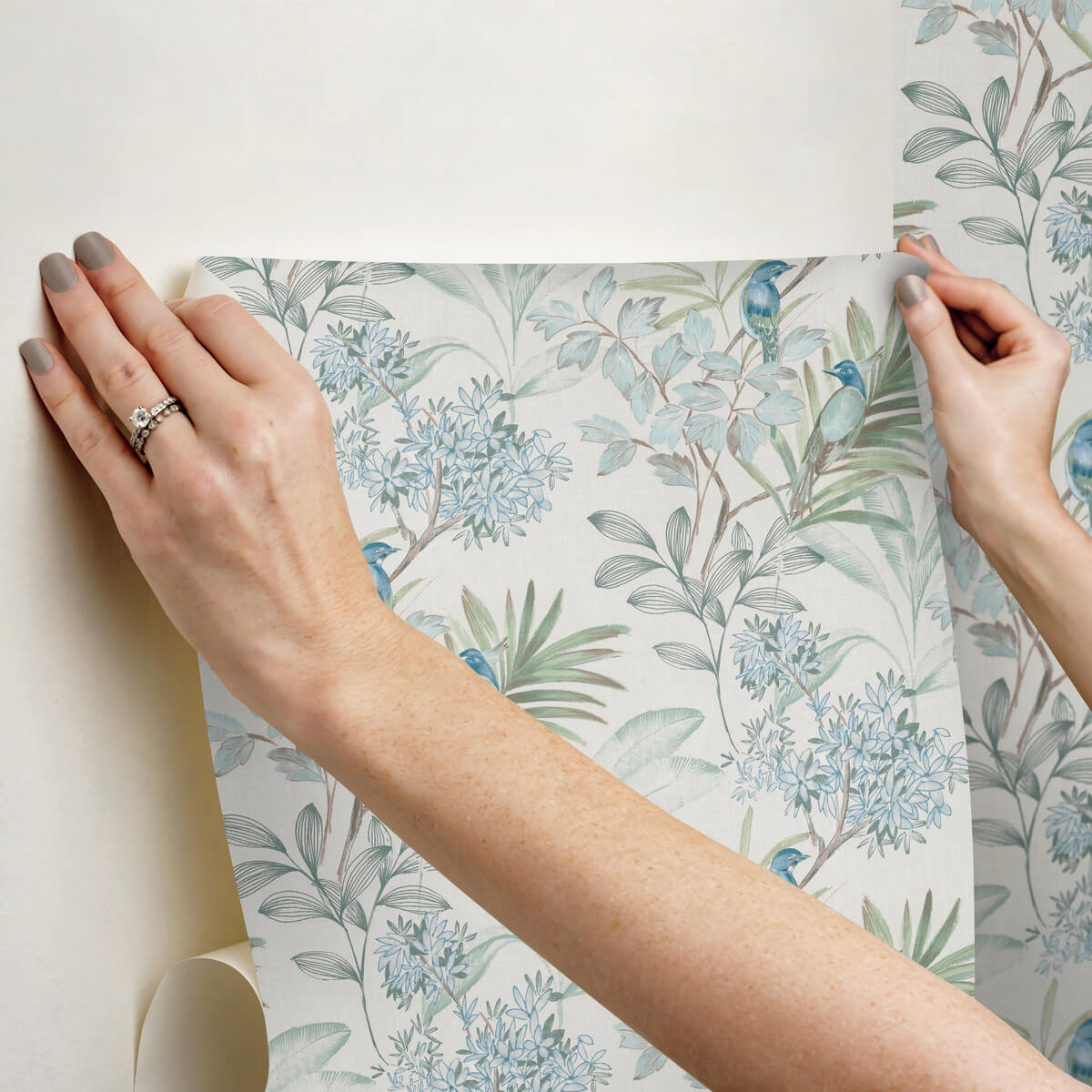 York Watercolor Botanicals Handpainted Songbird Peel & Stick Wallpaper Sample - Turquoise