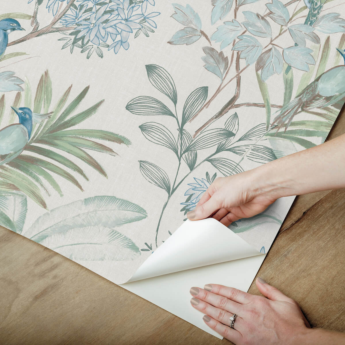 York Watercolor Botanicals Handpainted Songbird Peel & Stick Wallpaper Sample - Turquoise