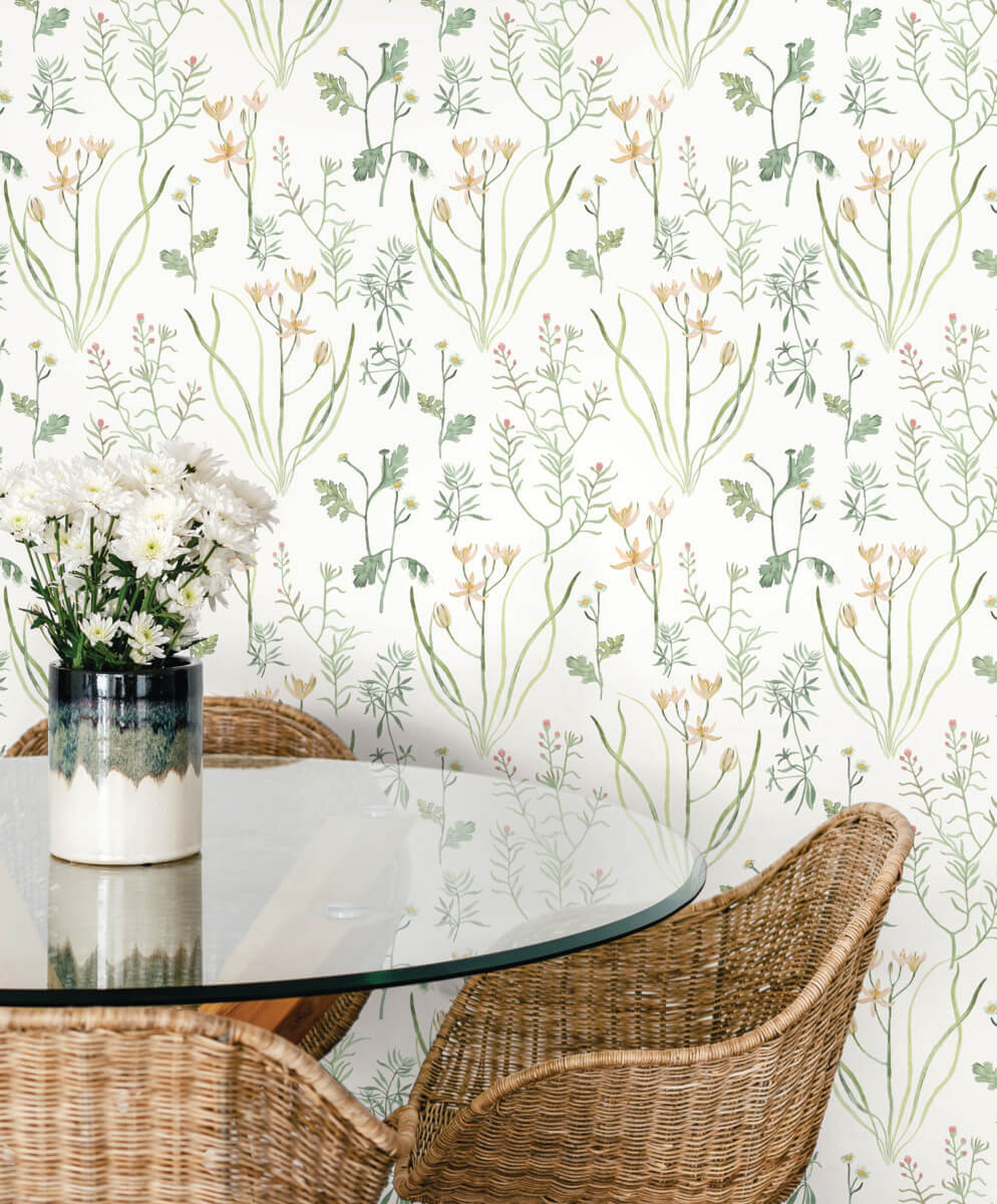 York Watercolor Botanicals Alpine Botanical Peel & Stick Wallpaper Sample - Peach