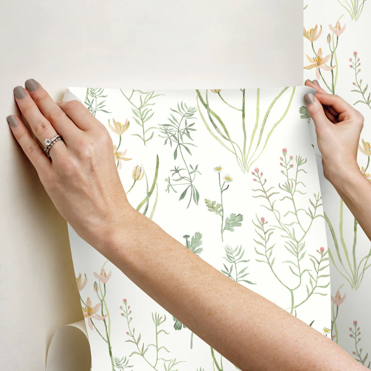 York Watercolor Botanicals Alpine Botanical Peel & Stick Wallpaper Sample - Peach