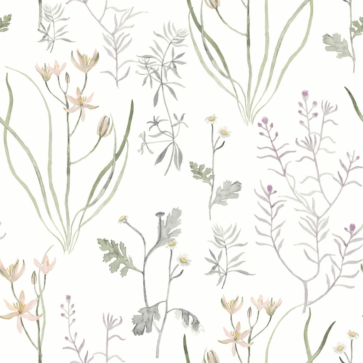 York Watercolor Botanicals Alpine Botanical Peel & Stick Wallpaper Sample - Lavender