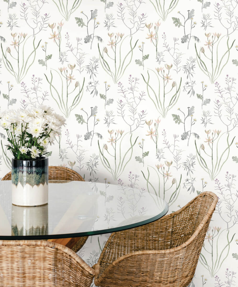 York Watercolor Botanicals Alpine Botanical Peel & Stick Wallpaper Sample - Lavender