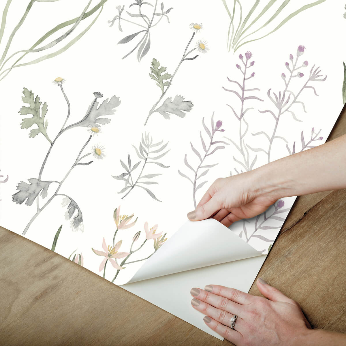 York Watercolor Botanicals Alpine Botanical Peel & Stick Wallpaper Sample - Lavender