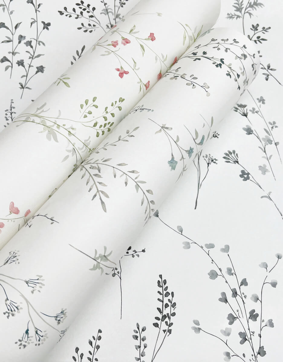 York Watercolor Botanicals Wildflower Sprigs Peel & Stick Wallpaper - Blue & Green