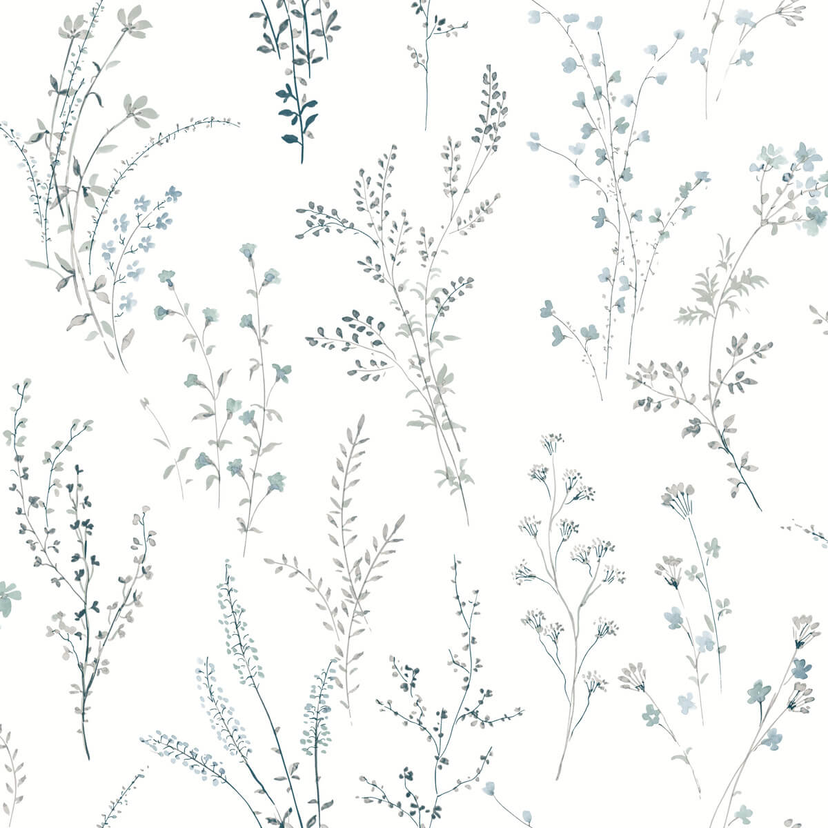 York Watercolor Botanicals Wildflower Sprigs Peel & Stick Wallpaper - Blue & Green