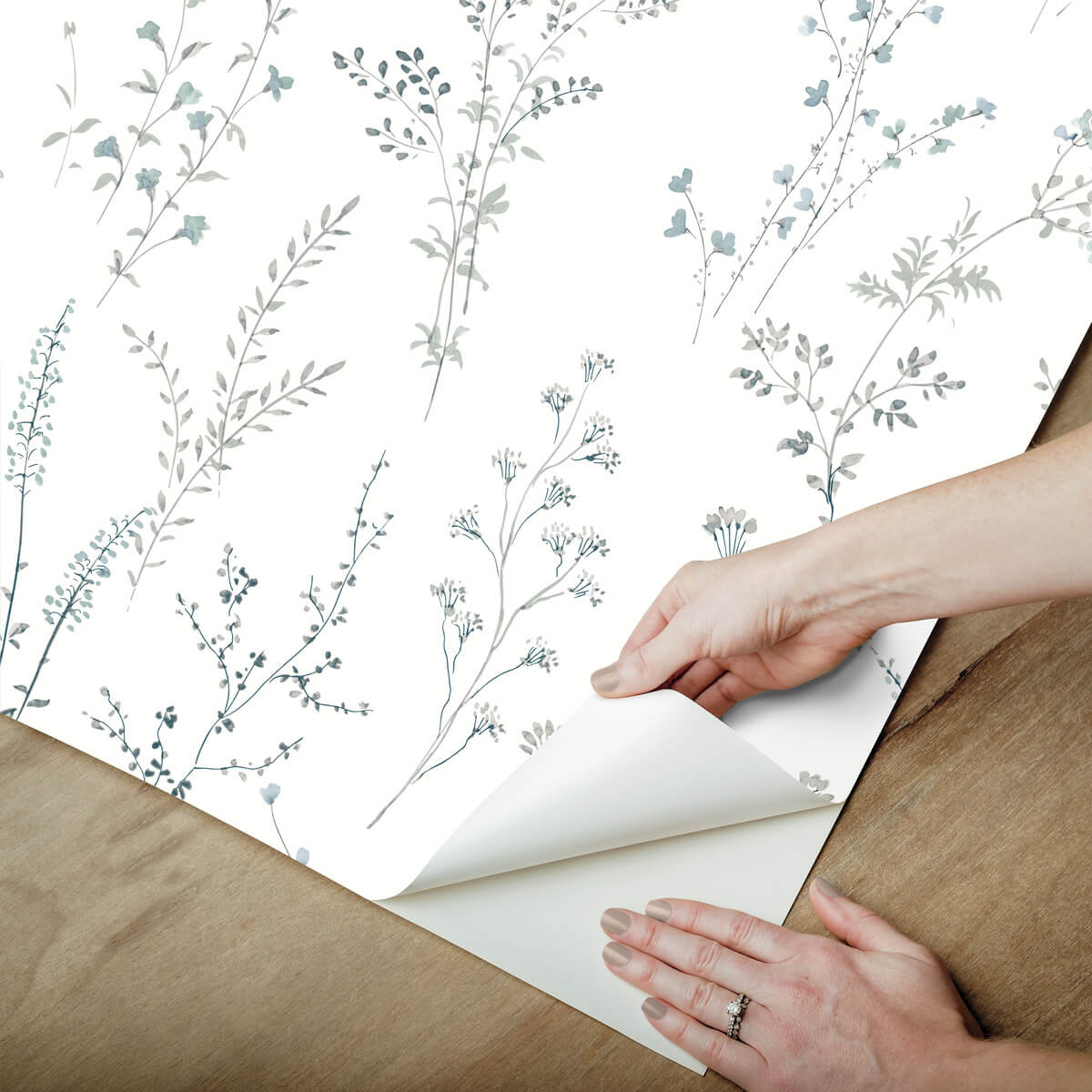 York Watercolor Botanicals Wildflower Sprigs Peel & Stick Wallpaper - Blue & Green