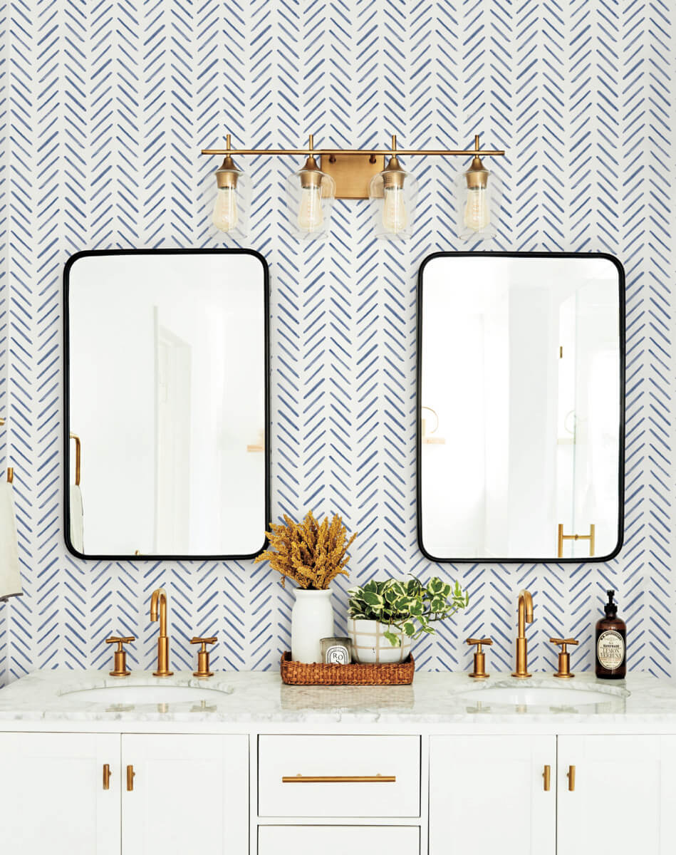 York Watercolor Botanicals Painted Herringbone Peel & Stick Wallpaper - Navy