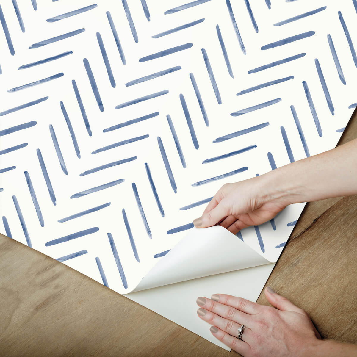 York Watercolor Botanicals Painted Herringbone Peel & Stick Wallpaper - Navy