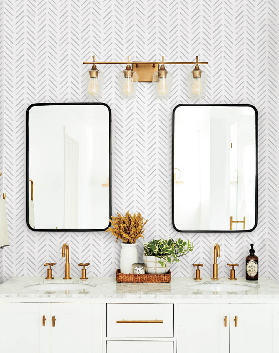 York Watercolor Botanicals Painted Herringbone Peel & Stick Wallpaper Sample - Fog