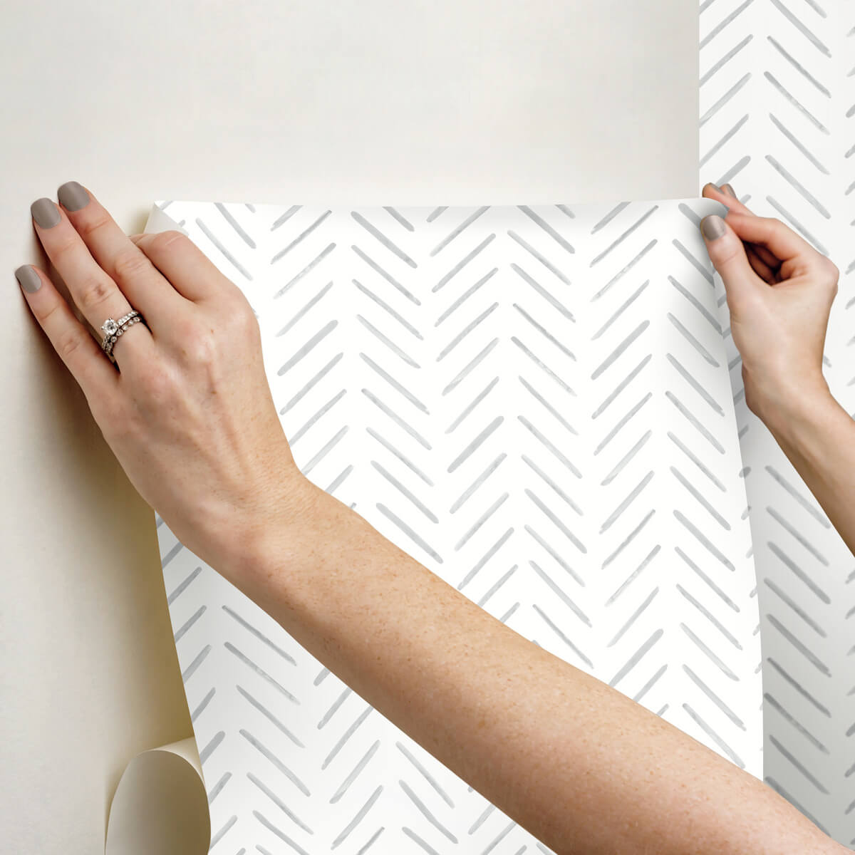 York Watercolor Botanicals Painted Herringbone Peel & Stick Wallpaper Sample - Fog