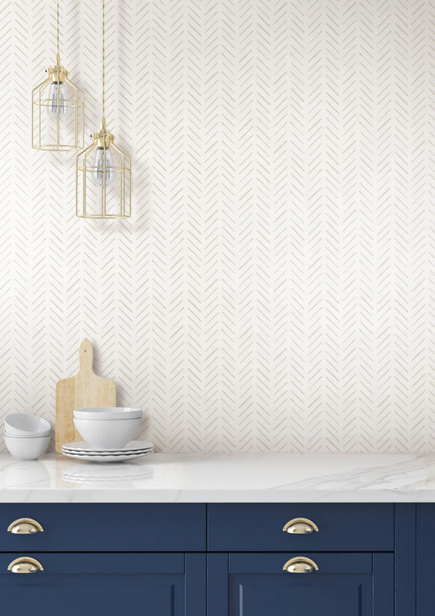 York Watercolor Botanicals Painted Herringbone Peel & Stick Wallpaper Sample - Sand