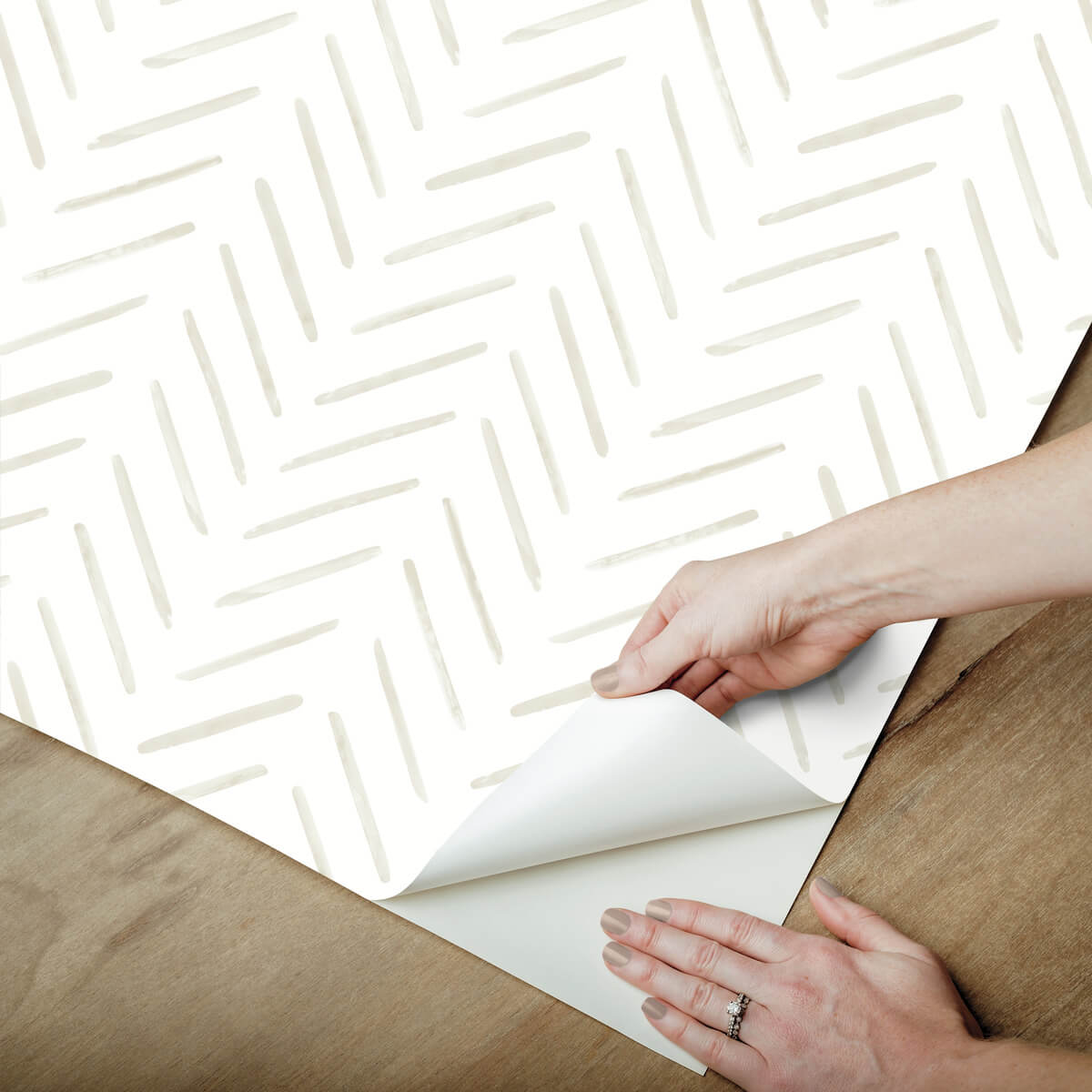 York Watercolor Botanicals Painted Herringbone Peel & Stick Wallpaper Sample - Sand