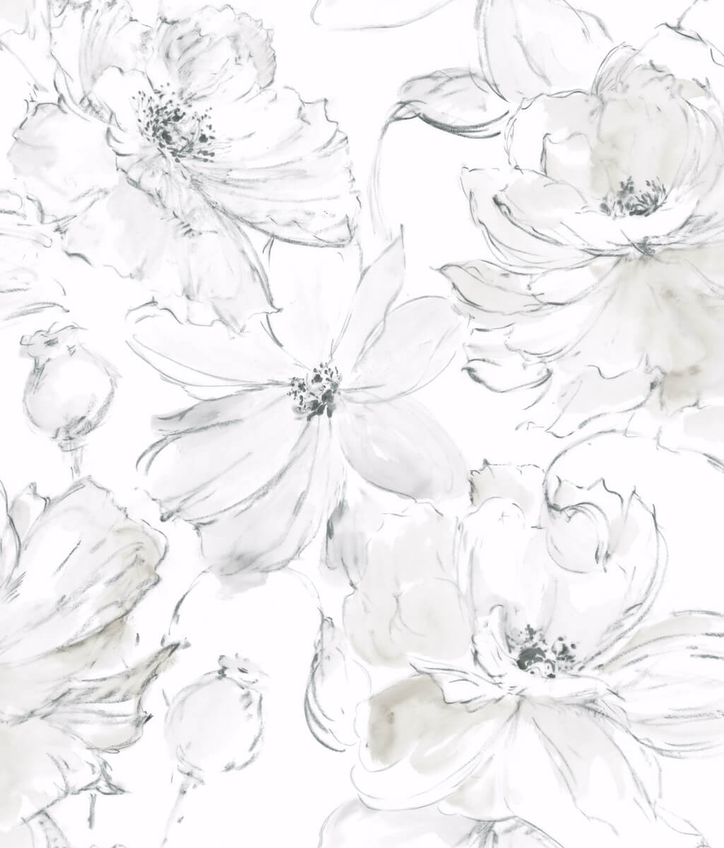 York Watercolor Botanicals Floral Dreams Peel & Stick Wallpaper Sample - Grey