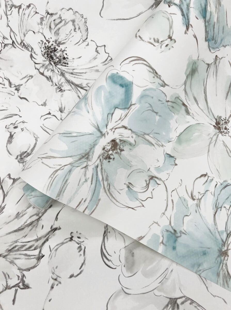 York Watercolor Botanicals Floral Dreams Peel & Stick Wallpaper Sample - Grey
