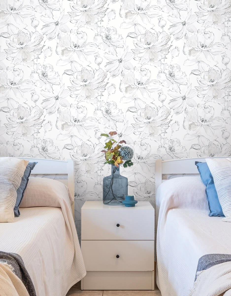 York Watercolor Botanicals Floral Dreams Peel & Stick Wallpaper Sample - Grey