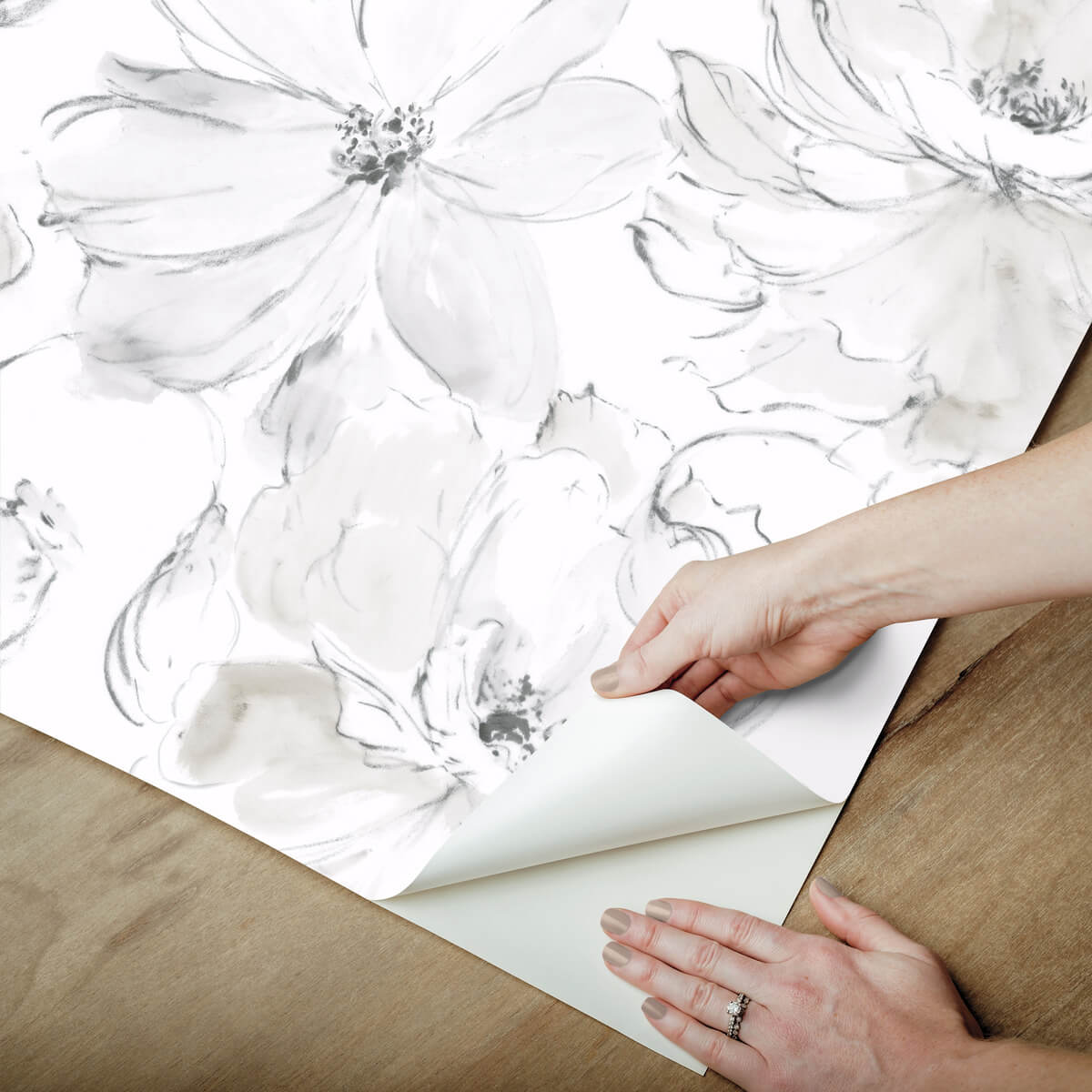 York Watercolor Botanicals Floral Dreams Peel & Stick Wallpaper Sample - Grey