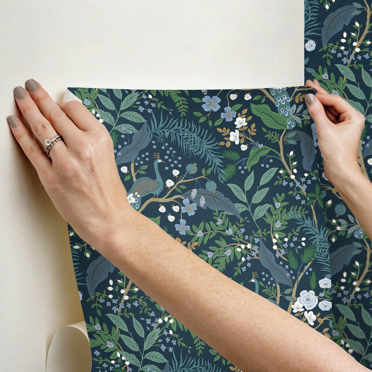 Rifle Paper Co. Third Edition Peacock Garden Peel & Stick Wallpaper - Navy