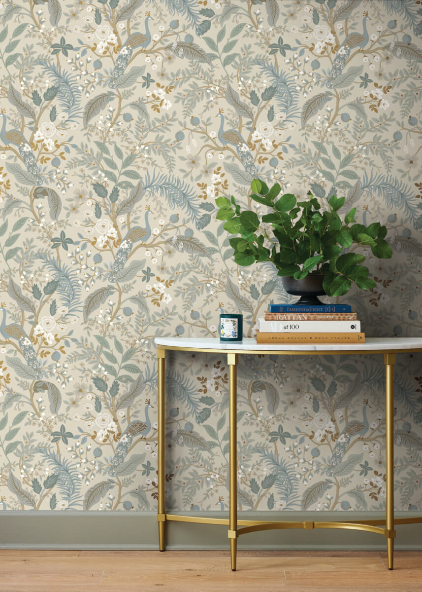 Rifle Paper Co. Peacock Garden Peel & Stick Wallpaper Sample - Linen