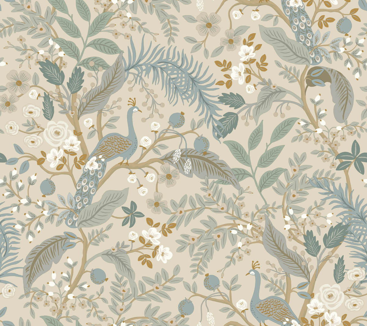 Rifle Paper Co. Peacock Garden Peel & Stick Wallpaper Sample - Linen