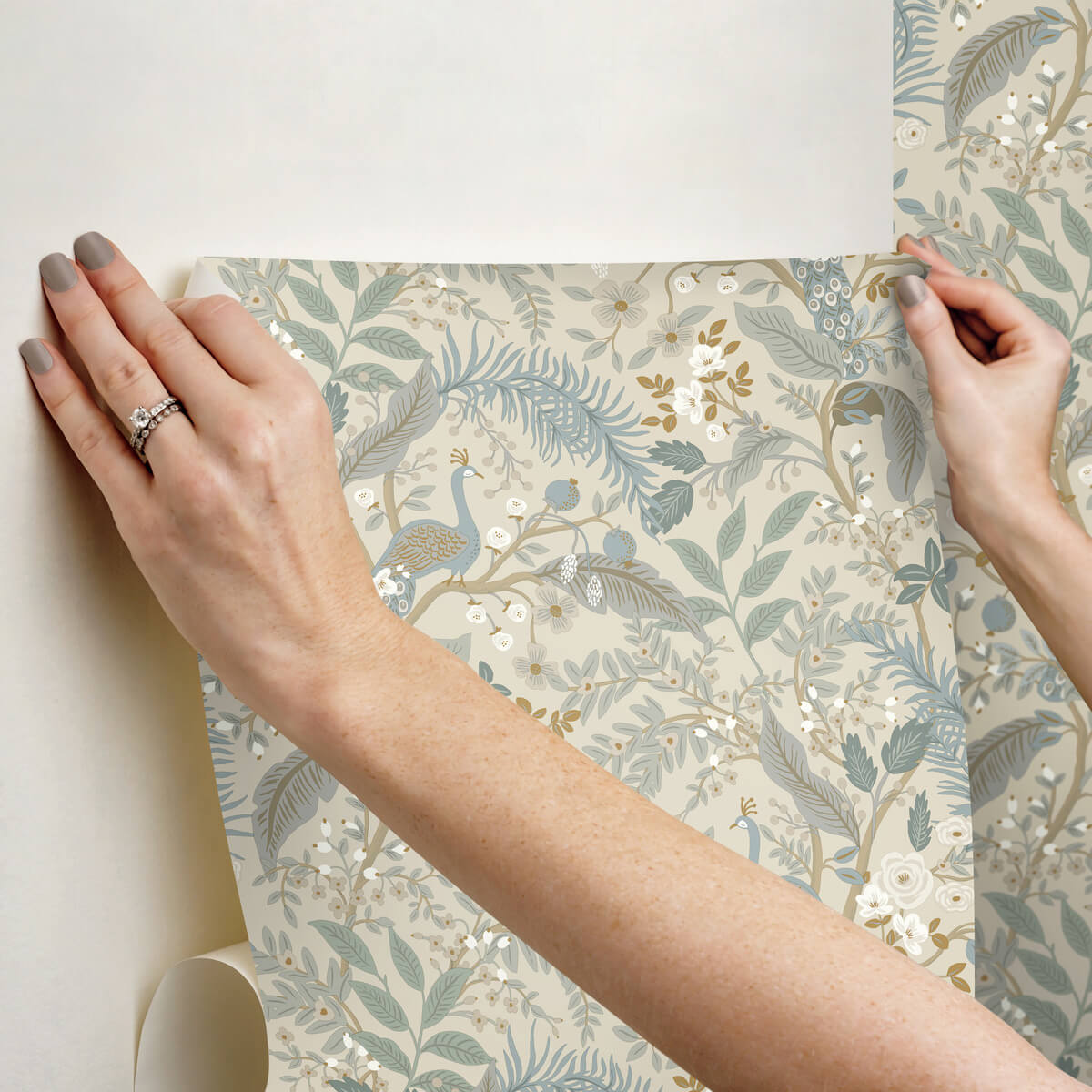 Rifle Paper Co. Peacock Garden Peel & Stick Wallpaper Sample - Linen