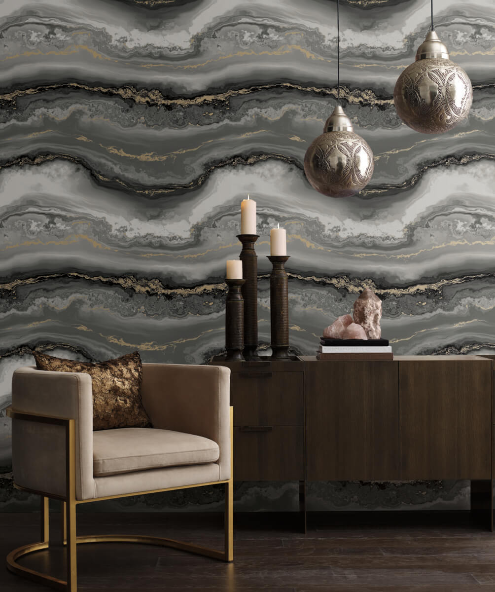 Aviva Stanoff Shifting Sands Peel & Stick Wallpaper Sample - Onyx