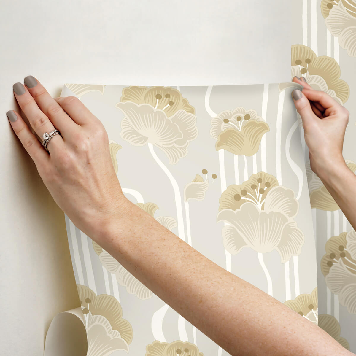 Mirth Studios Shirley Deco Floral Peel & Stick Wallpaper Sample - Neutral