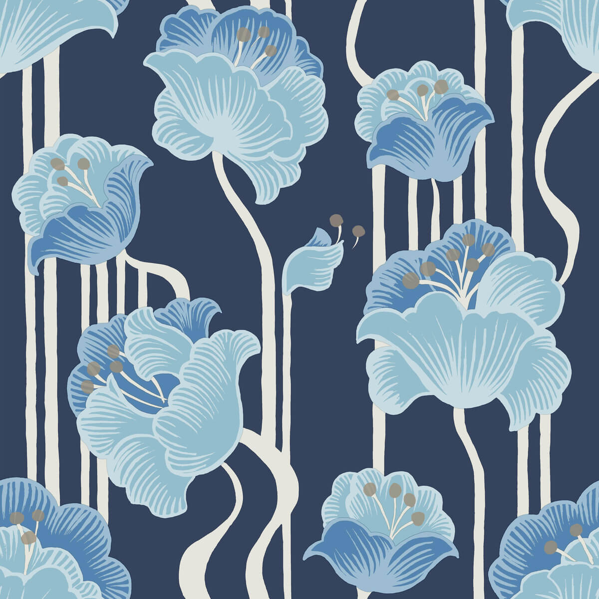 Mirth Studios Shirley Deco Floral Peel & Stick Wallpaper Sample - Blue