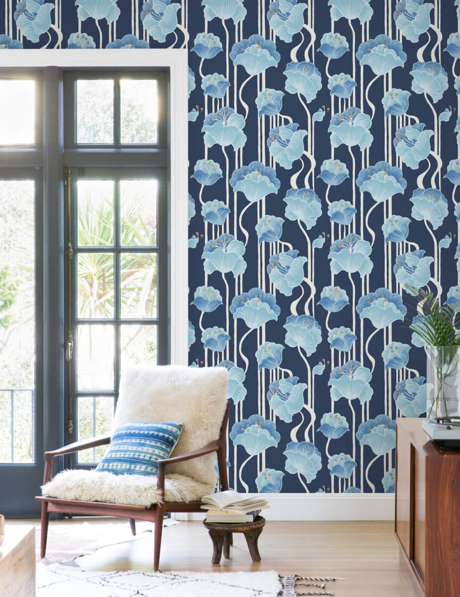 Mirth Studios Shirley Deco Floral Peel & Stick Wallpaper Sample - Blue