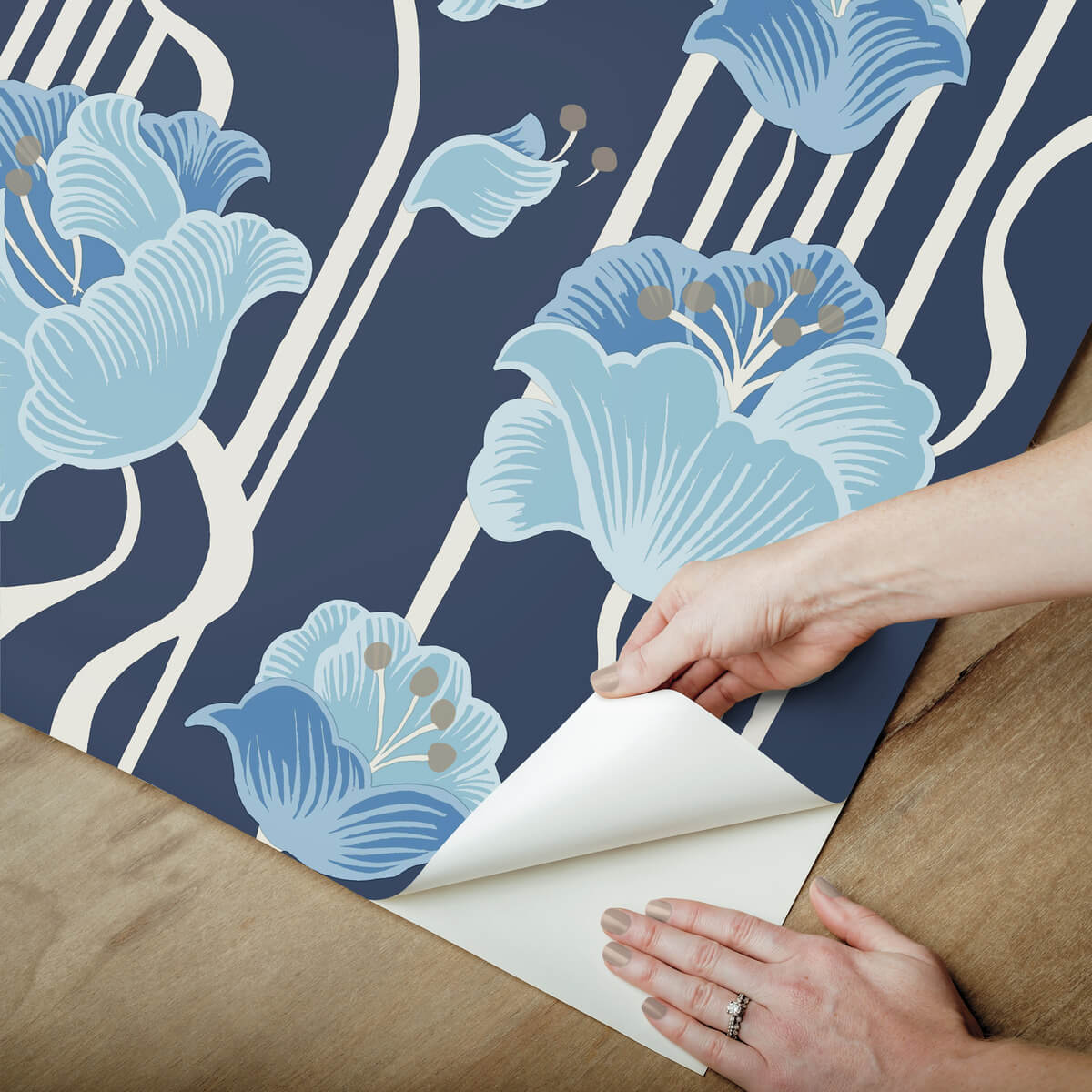 Mirth Studios Shirley Deco Floral Peel & Stick Wallpaper Sample - Blue