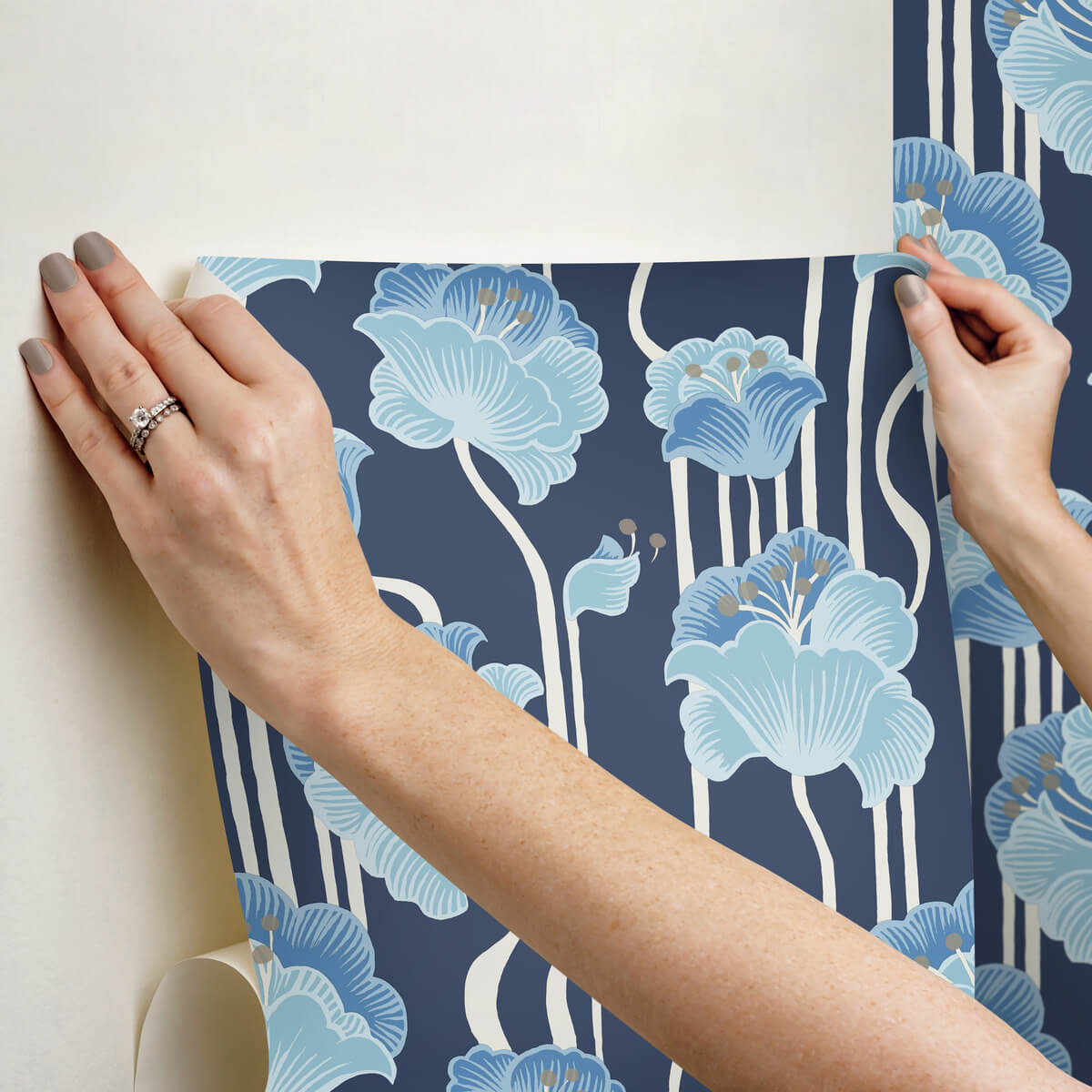 Mirth Studios Shirley Deco Floral Peel & Stick Wallpaper Sample - Blue