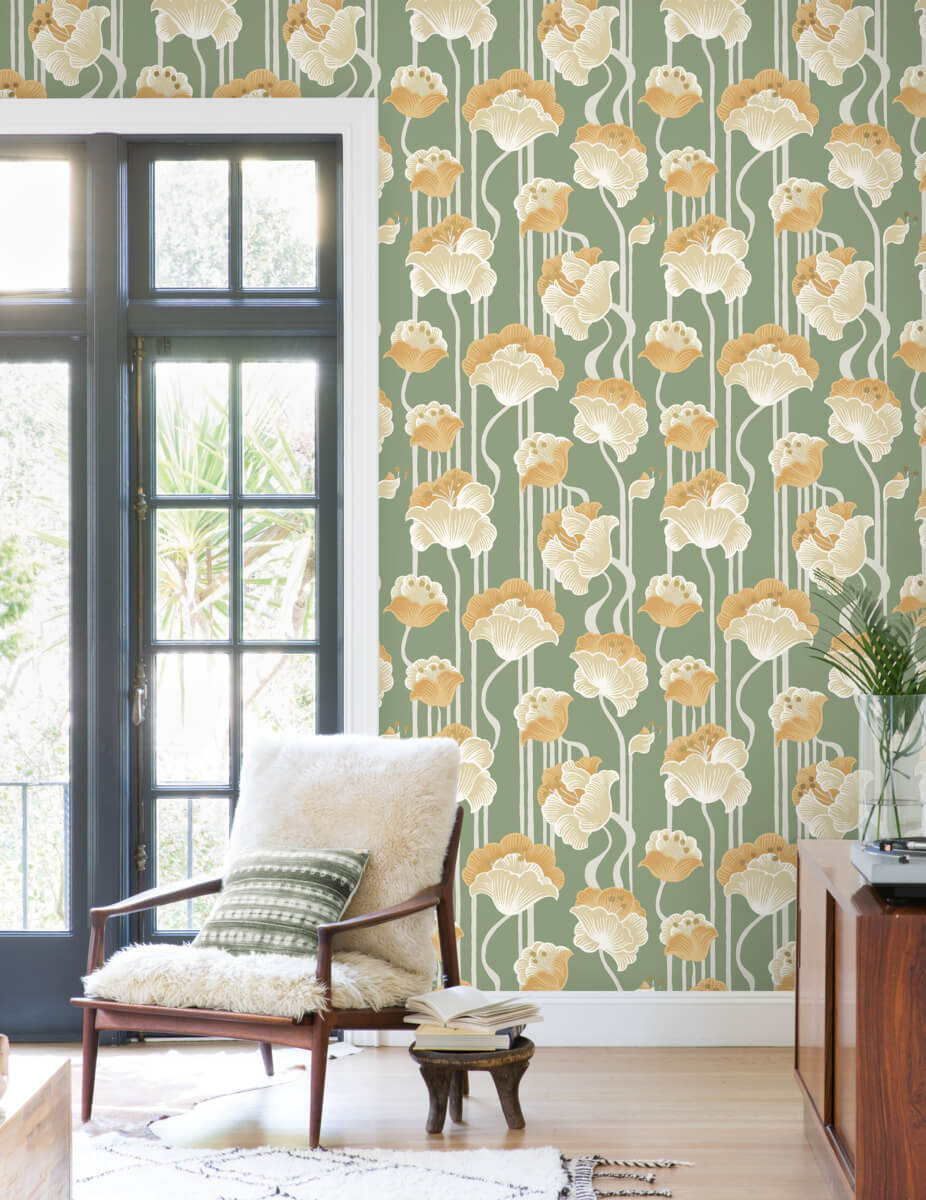 Mirth Studios Shirley Deco Floral Peel & Stick Wallpaper Sample - Green