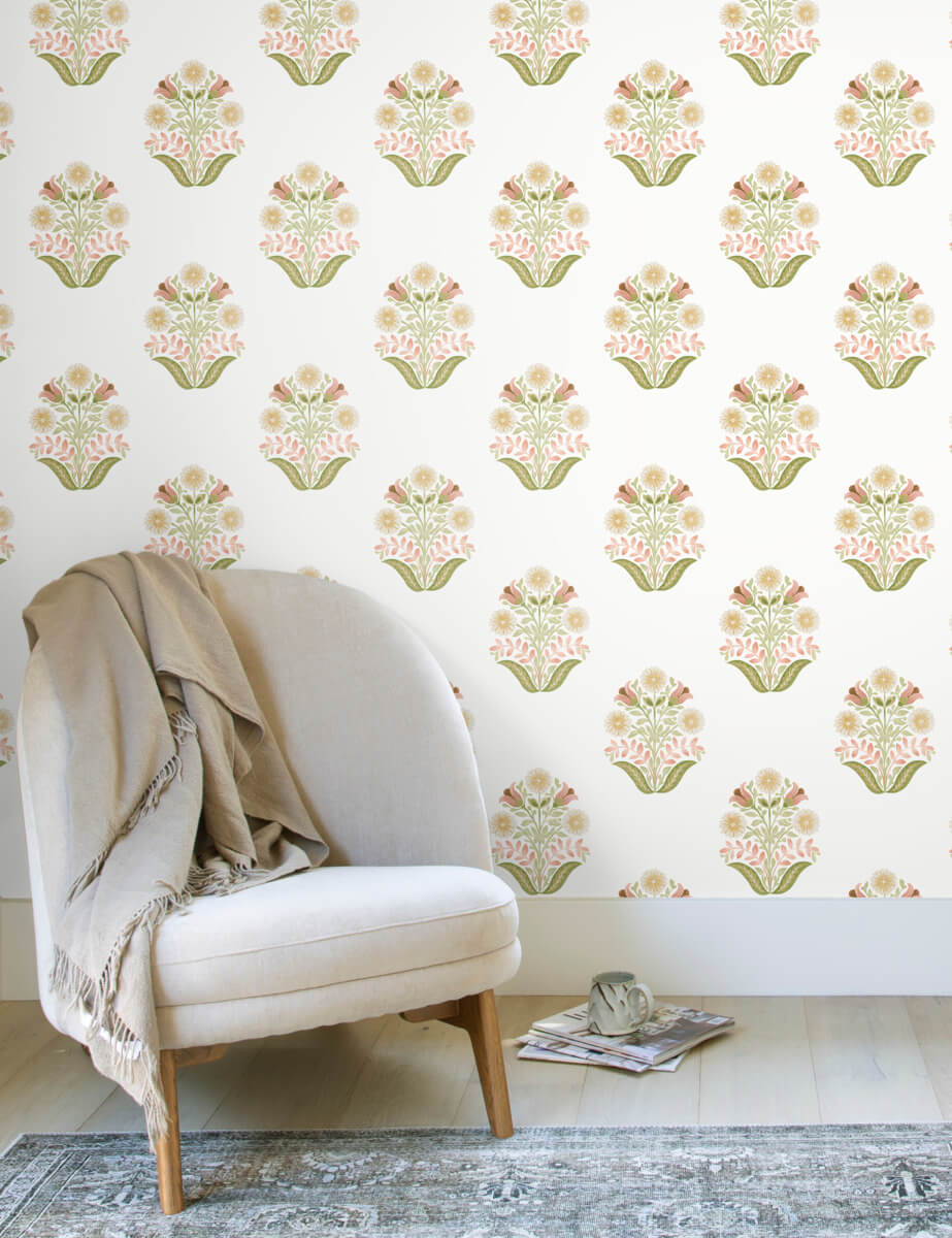 Mirth Studios Sophie Floral Medallion Peel & Stick Wallpaper Sample - Pink