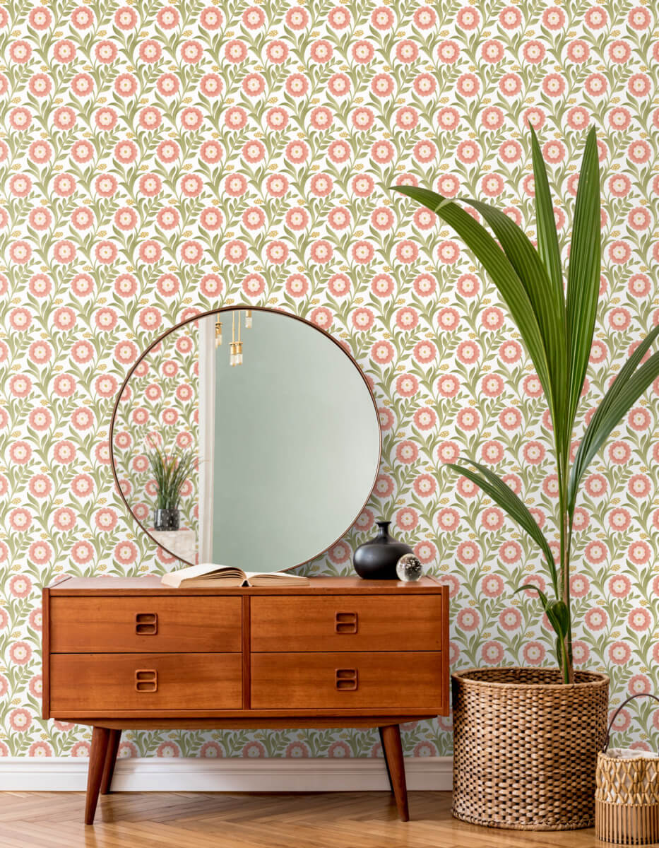 Mirth Studios Lillian Floral Vine Peel & Stick Wallpaper Sample - Pink