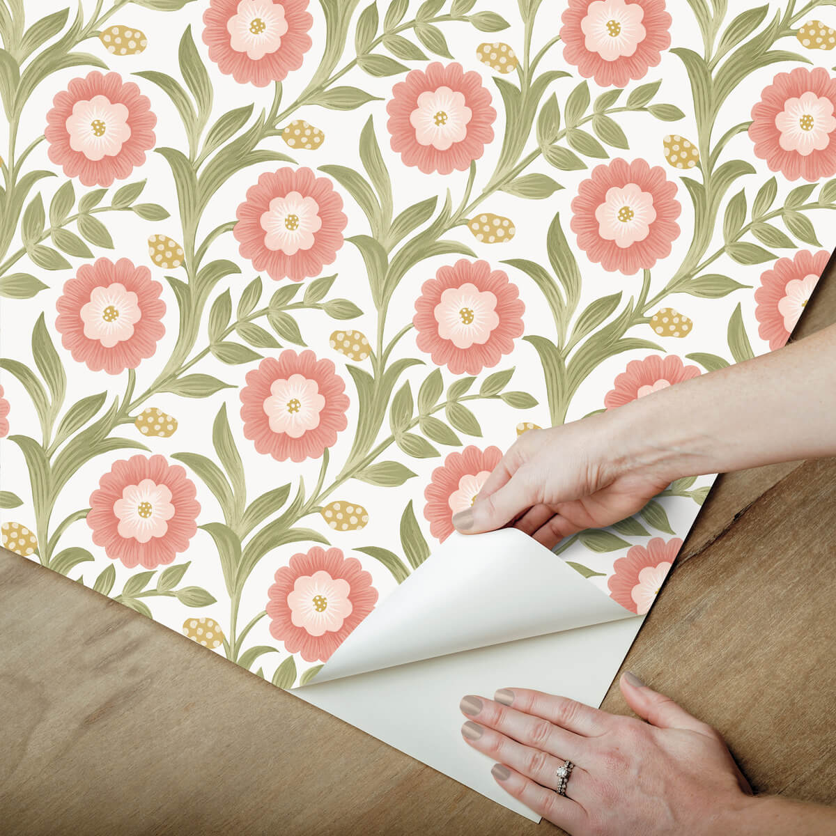 Mirth Studios Lillian Floral Vine Peel & Stick Wallpaper Sample - Pink