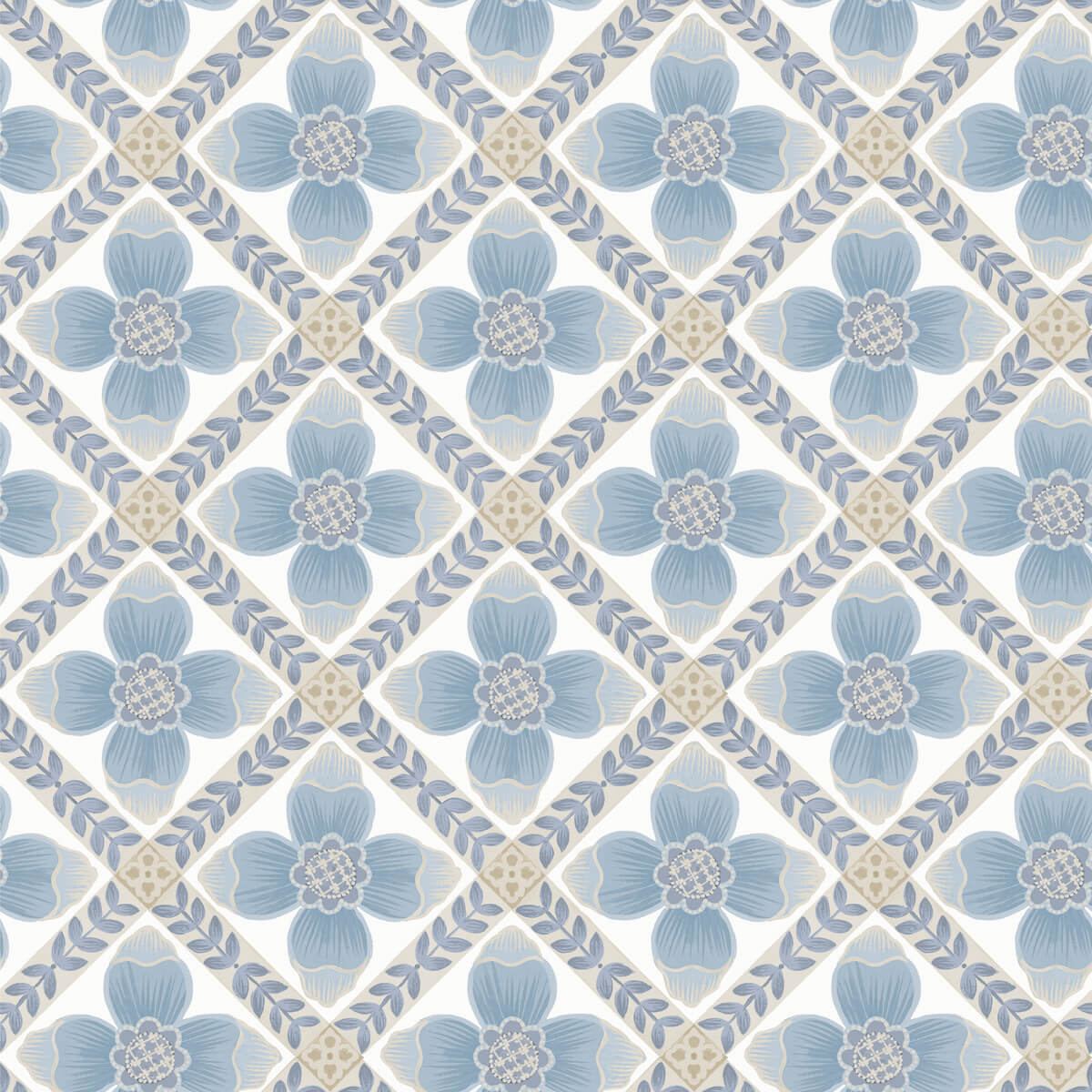 Mirth Studios Mimi Quilted Floral Peel & Stick Wallpaper Sample - Blue