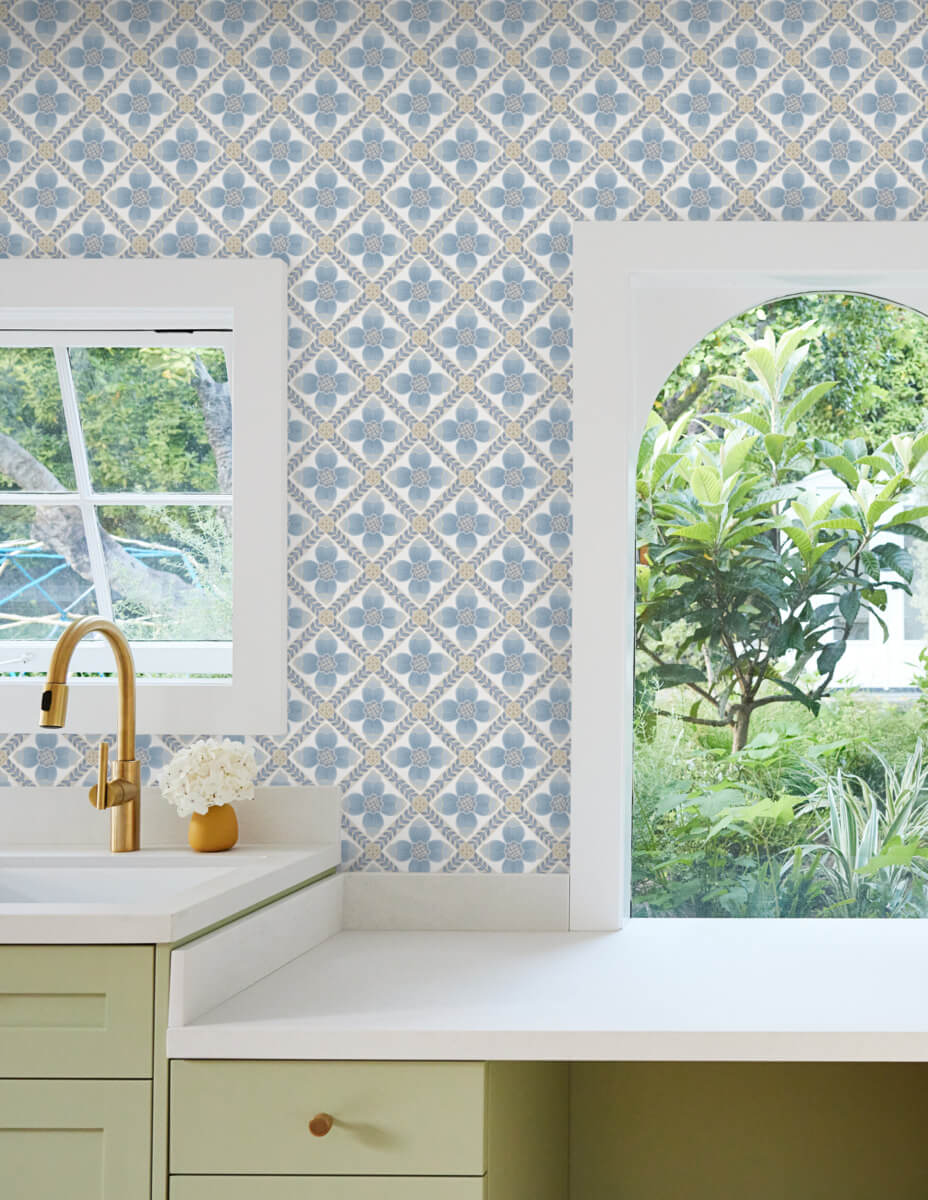 Mirth Studios Mimi Quilted Floral Peel & Stick Wallpaper Sample - Blue