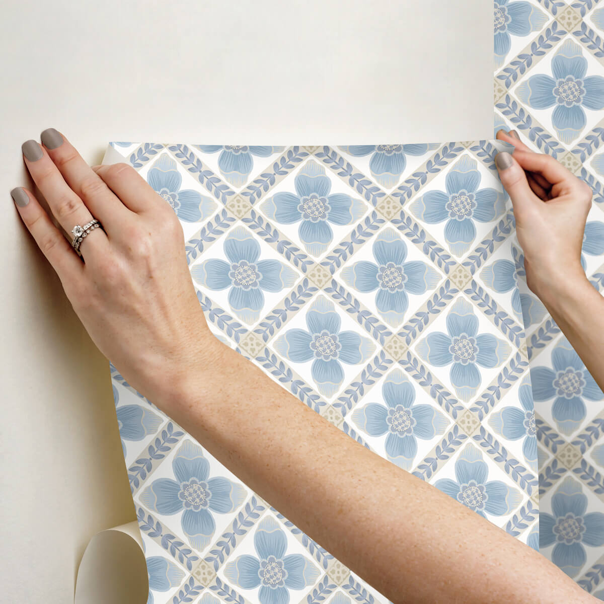 Mirth Studios Mimi Quilted Floral Peel & Stick Wallpaper Sample - Blue