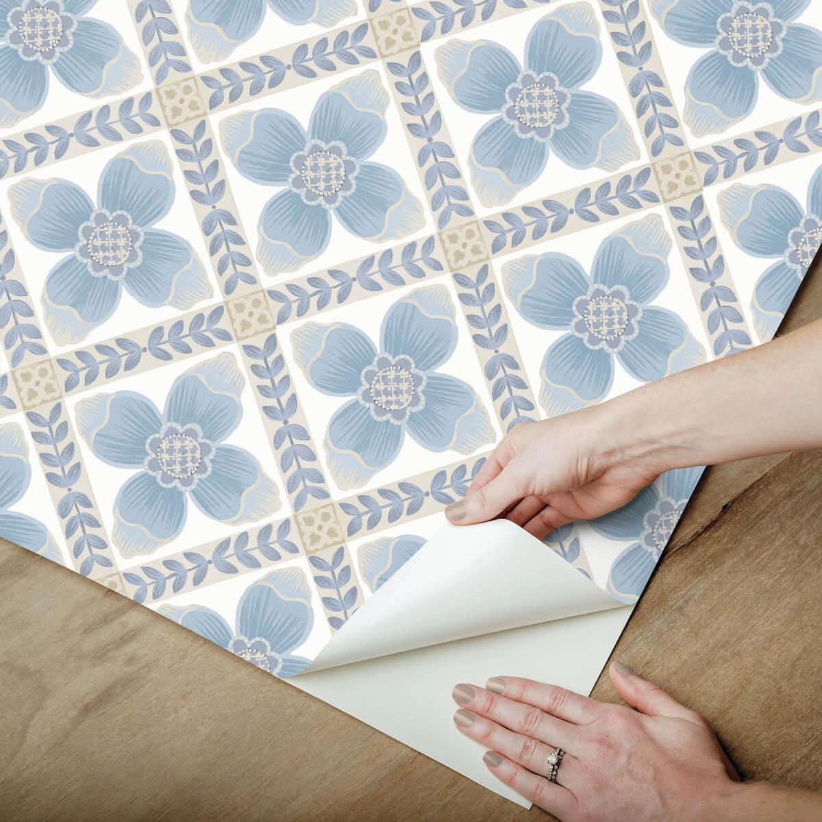 Mirth Studios Mimi Quilted Floral Peel & Stick Wallpaper Sample - Blue