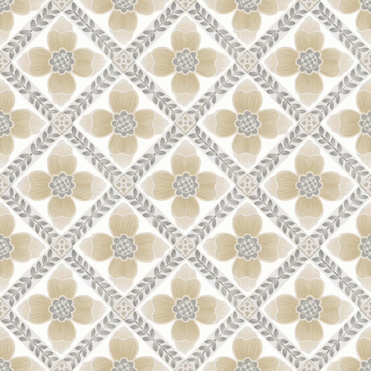 Mirth Studios Mimi Quilted Floral Peel & Stick Wallpaper Sample - Neutral