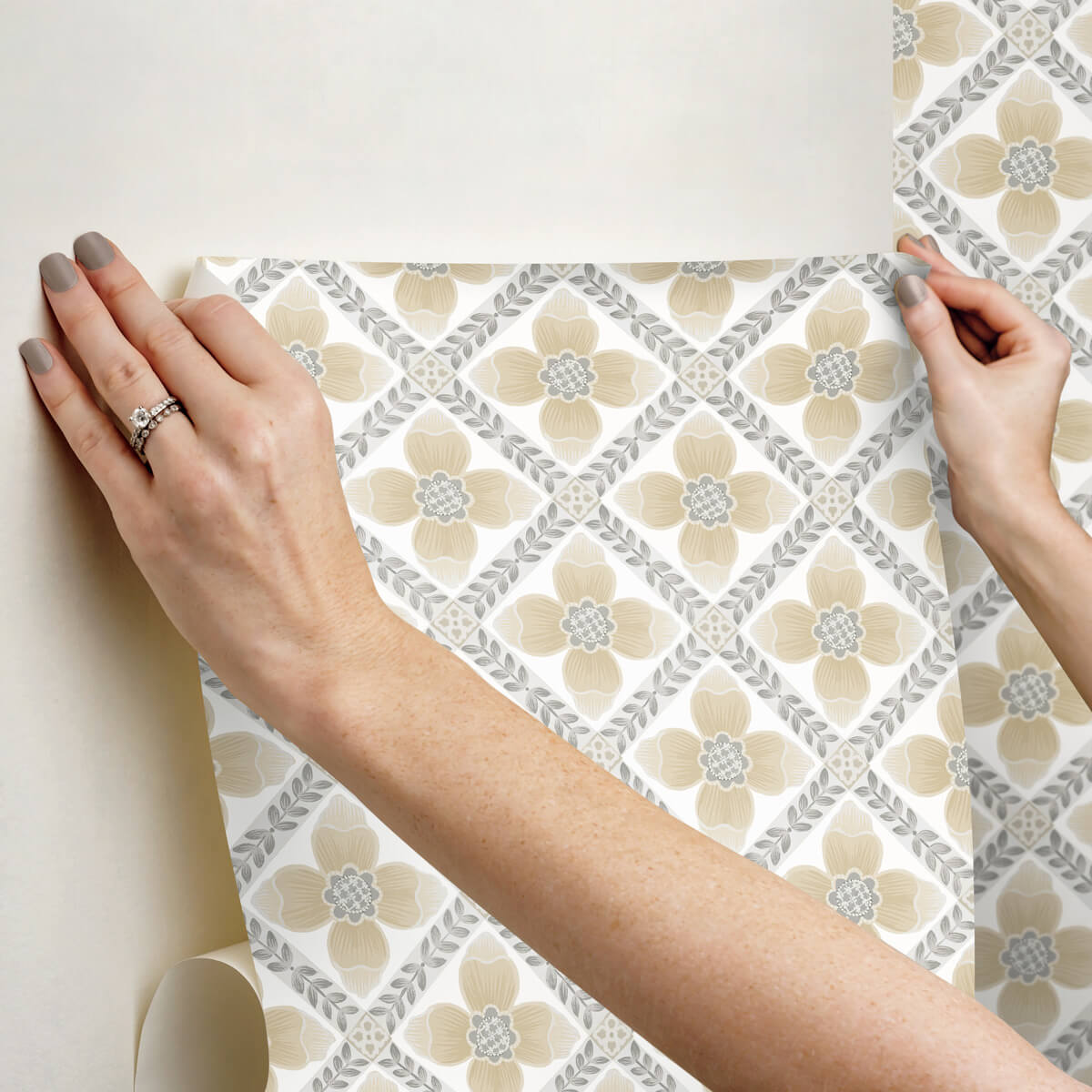 Mirth Studios Mimi Quilted Floral Peel & Stick Wallpaper Sample - Neutral